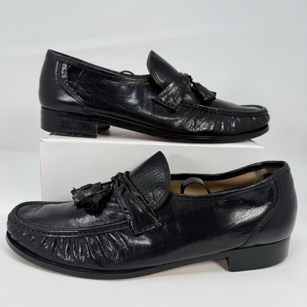 Weyenberg Men's Tassel Loafers Black‎ Leather Apron Toe Dress Shoes Size 9 M